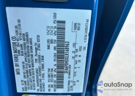 2020 Ford Fusion Se from USA, damaged, VIN 3FA6P0HDXLR168963